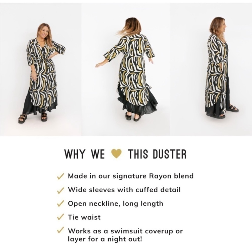 Smash + Tess Womens Robe Duster Palermo Abstract Aires Black White - Picture 2 of 8